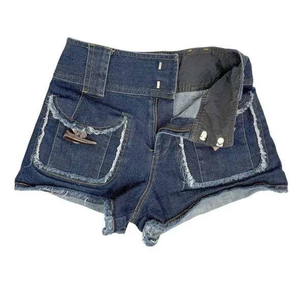 Derek Lam 10 Crosby Denim Shorts Women 0 Blue Toggle Pocket Frayed Hem High Rise - Picture 8 of 10
